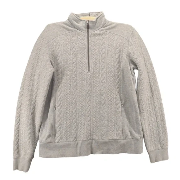 ORVIS Quarter-Zip Jacquard-knit Sweatshirt in Light Gray Size Small - Picture 2 of 11